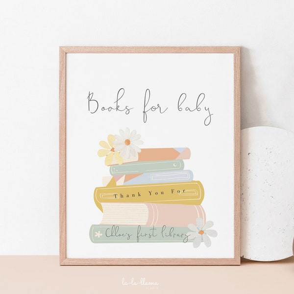 Bearbeitbare Bilderbuch Bücher für Baby Zeichen Vorlage, Buch Stapel Baby Shower Tisch Poster, Babys erste Bibliothek Zeichen druckbare, Download 343