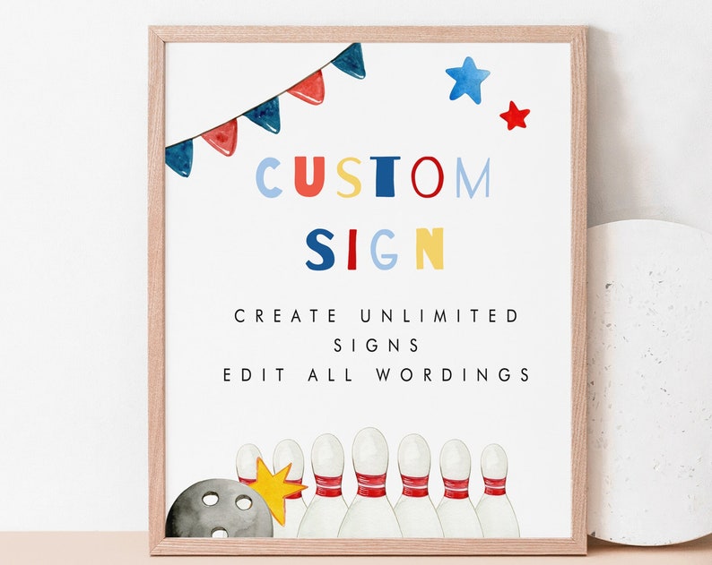 Bowling Custom Sign Template Lets Bowl Printable Sign Bowling Party Table Poster Editable Instant Download 051