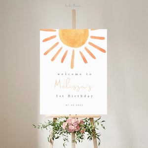 Boho Sun Birthday Welcome Sign, Sunshine Party Poster, 1t Trip around the Sun Welcome Sign, Printable Editable Template Instant Download 931