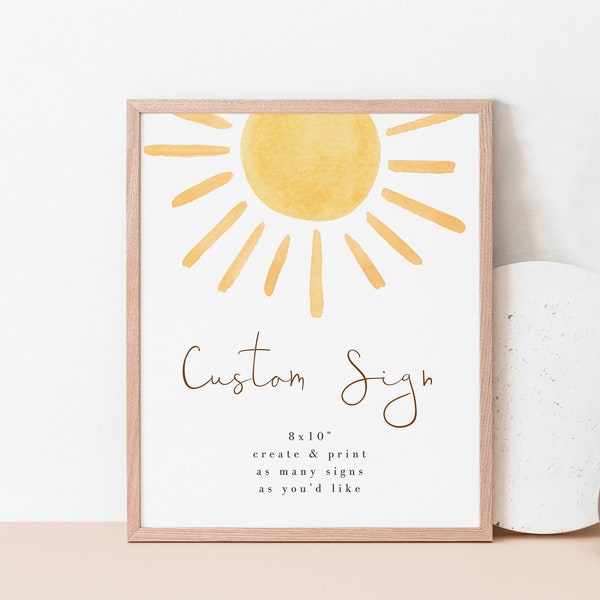 Editable Sun Custom Sign Template, Boho Sun First Birthday Party Poster, 1st Trip Around the Sun Table Sign, Printable, Instant Download 931