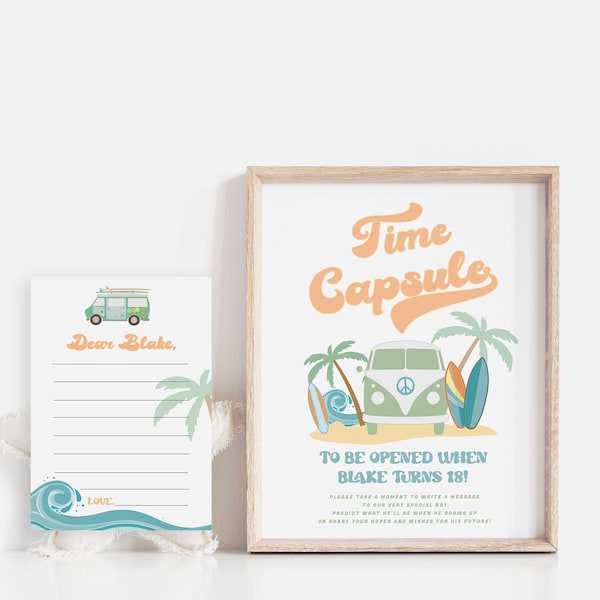 Surfing Time Capsule Template, The Big One First Birthday Wishes, Retro Surf Van 1st Birthday Game Boy, Printable Editable Download 748