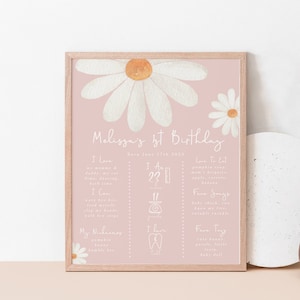 Cartello stampabile per le tappe fondamentali del primo compleanno di Daisy, poster con lavagna Boho Daisy, lavagna floreale My First, modello modificabile per le tappe fondamentali della primavera 345