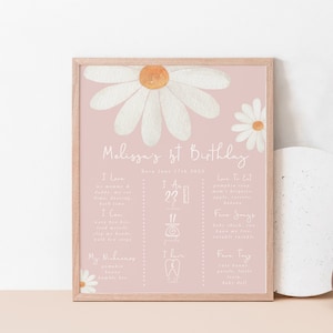 Daisy Erster Geburtstag Meilensteine Zeichen druckbar, Boho Daisy Chalkboard Poster, Blumen mein erstes Brett, Frühling Meilensteine bearbeitbare Vorlage 345