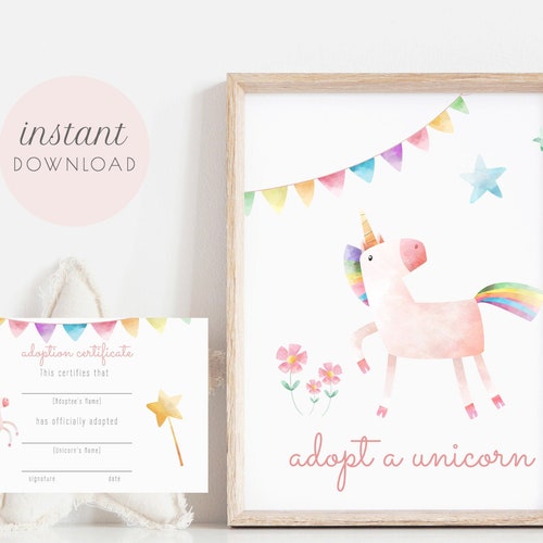 Adopt A Unicorn Printable Set Adoption Certificate Adoption - Etsy