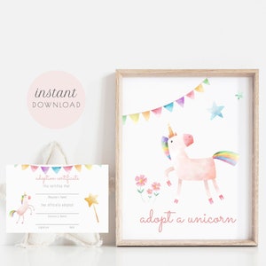 Adopt A Unicorn Printable Set, Adoption Certificate, Adoption Station ...