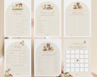 Woodland Baby Shower Games: Fall Forest Animals theme (editable digital download 284)