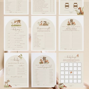 Woodland Baby Shower Games: Fall Forest Animals theme (editable digital download 284)