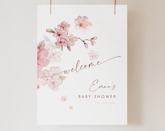 Cherry Blossom Baby Shower Welcome Sign, Sakura Baby in Bloom Baby Sprinkle Reception Poster, Printable Editable Template, Download 383