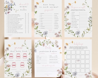 Editable Wildflower Baby Shower 13 pcs Game Bundle, Baby in Bloom Baby Sprinkle Games, Boho Floral Spring Games, Printable Download 357