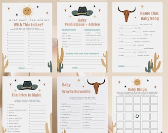 Editable Wild West Baby Shower Game Bundle, Western Baby Shower Games, Cowboy Oh Baby Games, PrintableTemplate Instant Download 888