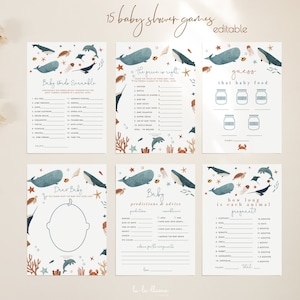 Bewerkbare onder de zee baby shower games bundel, oceaan dieren baby strooi games, Sea Life baby games, afdrukbare download 375