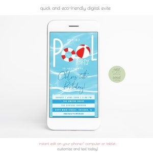 Pool Party Evite, Pool Birthday Digital Invitation, Cool by the Pool Smartphone Electronic Invite Digital, Instant Download 585