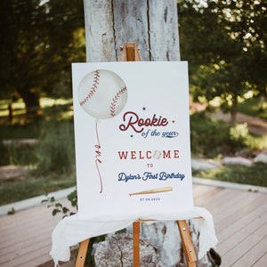 Panneau de bienvenue modifiable pour anniversaire de baseball, affiche de fête de baseball, panneau de réception recrue de l'année, modèle imprimable téléchargement immédiat 445