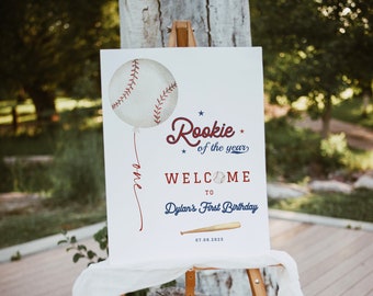Editable Baseball Birthday Welcome Sign, Baseball Party Poster, Rookie of the Year Reception Sign, Printable Template Instant Download 445