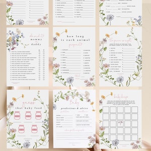Editable Wildflower Baby Shower 13 pcs Game Bundle, Baby in Bloom Baby Sprinkle Games, Boho Floral Spring Games, Printable Download 357
