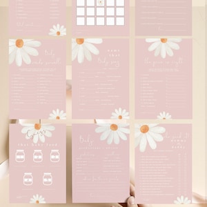 Paquete de 12 juegos editables de Daisy Baby Shower, juegos de Baby Sprinkle de Baby in Bloom, juegos de Boho Daisy Baby, descarga imprimible 345