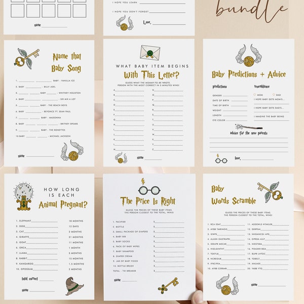 Paquete de juegos editables Wizard Baby Shower, juegos de baby shower de Magic School, juegos mágicos de Oh Baby, PrintableTemplate Descarga instantánea 501