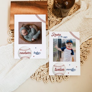 EDITABLE Baseball Monthly Photo Banner, Baseball Monthly Photos Tags Printable, Rookie of the Year 1st Birthday Decor, Instant Download 445