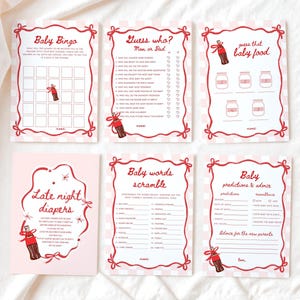 She's Ready to Pop Baby Shower Games Bundle: Pink Gingham Soda (Editable Templates 864)