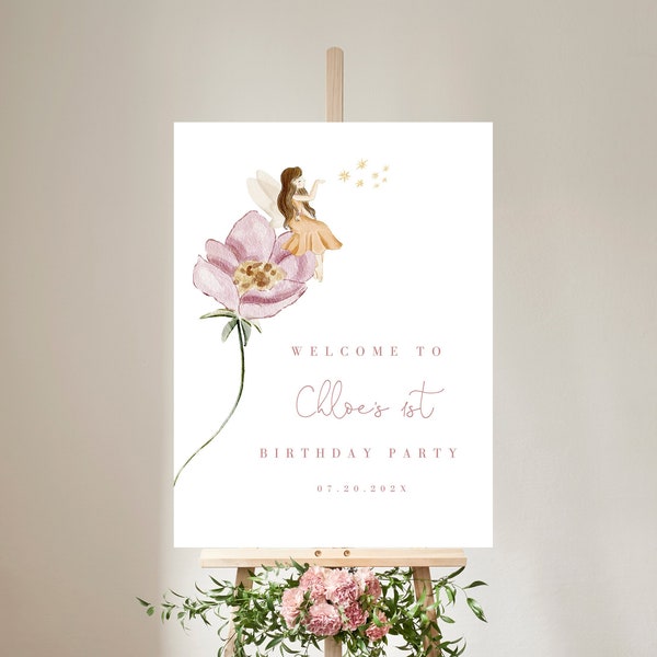 Editable Fairy Birthday Welcome Sign, Magic Forest Party Poster, Fairy Forest Reception Sign, Printable Template Instant Download 949