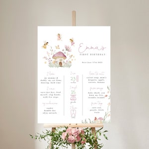Bearbeitbares Feenwald 1st Geburtstag Meilensteinzeichen druckbar, Fee Tafel Poster, Märchen Mys Firsts Girl Board Sofortdownload 949