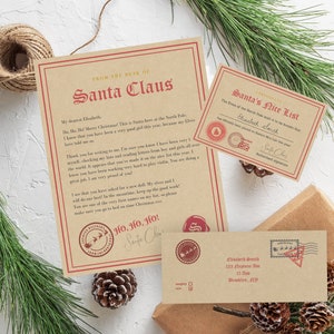 Kit de carta vintage editable de Papá Noel, certificado de buena suerte, carta rústica de Navidad de Papá Noel, sobre, plantilla de descarga instantánea 033