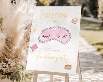 Sleepover Birthday Welcome Sign, Slumber Party Poster, Pyjama Birthday Welcome Sign, Printable Editable Template, Instant Download 014