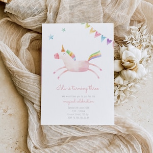 Modern Unicorn Birthday Invitation Template, Magical Unicorn Invite, Girl Birthday Party Invite Printable, Pastel Unicorn Download, 002