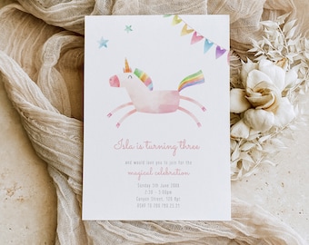 Modern Unicorn Birthday Invitation Template, Magical Unicorn Invite, Girl Birthday Party Invite Printable, Pastel Unicorn Download, 002