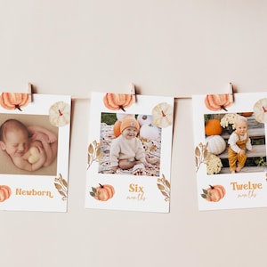 Pumpkin Monthly Photo Banner: Fall 1st Birthday Decor (Editable Digital Download 029)