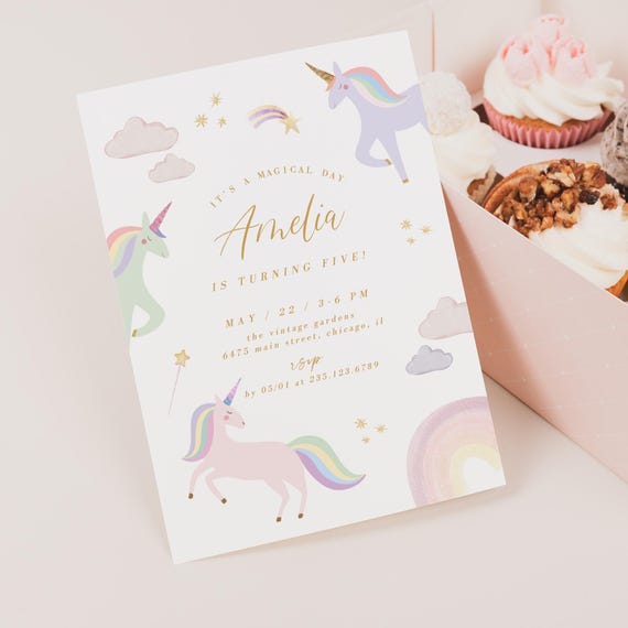 Magical Unicorn Birthday Invitation Template: Pastel Rainbow Party (Editable Digital Download 535)