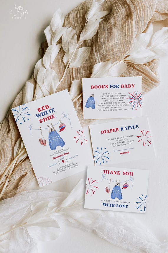 Red White Due Baby Shower Invitation Suite: 4th of July - Main Image