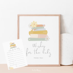 Verhalenboek wensen voor baby bewerkbare sjabloon, boek thema baby shower spel, boek stapel wensen voor baby tekenkaarten Instant Download 343