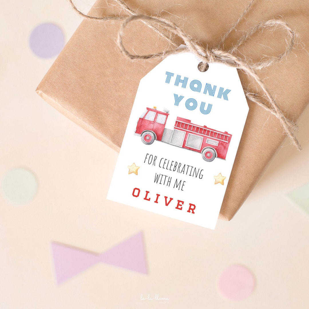 Fire Truck Birthday Favor Tags Editable Template, Fireman Favor Lables ...