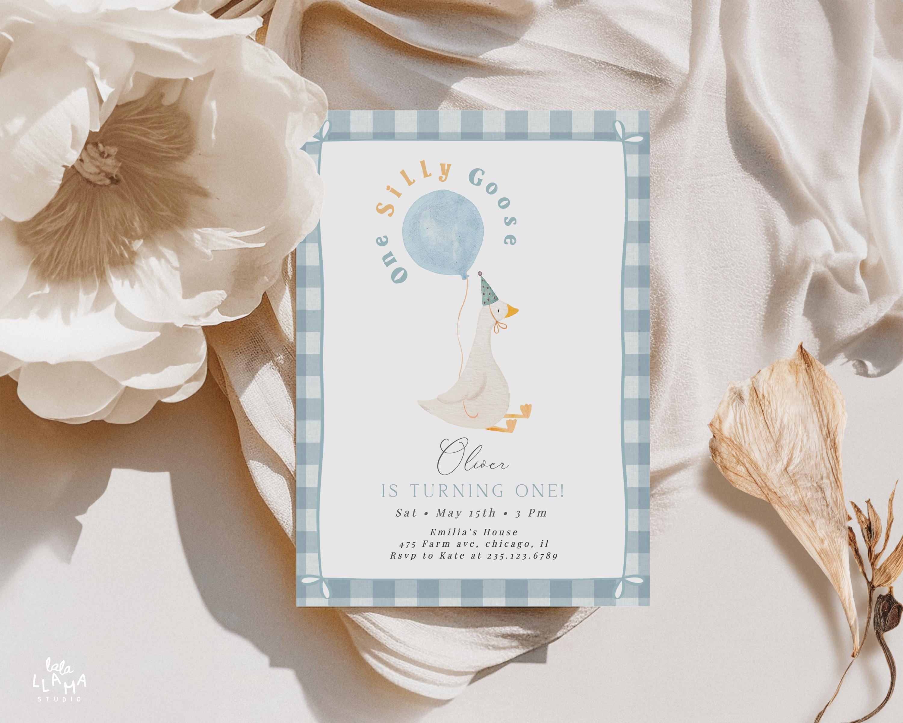 Boy One Silly Goose Birthday Invitation Editable, Goose First Birthday Invite, Farm Boy 1st Birthday geese, Template Digital Download 965