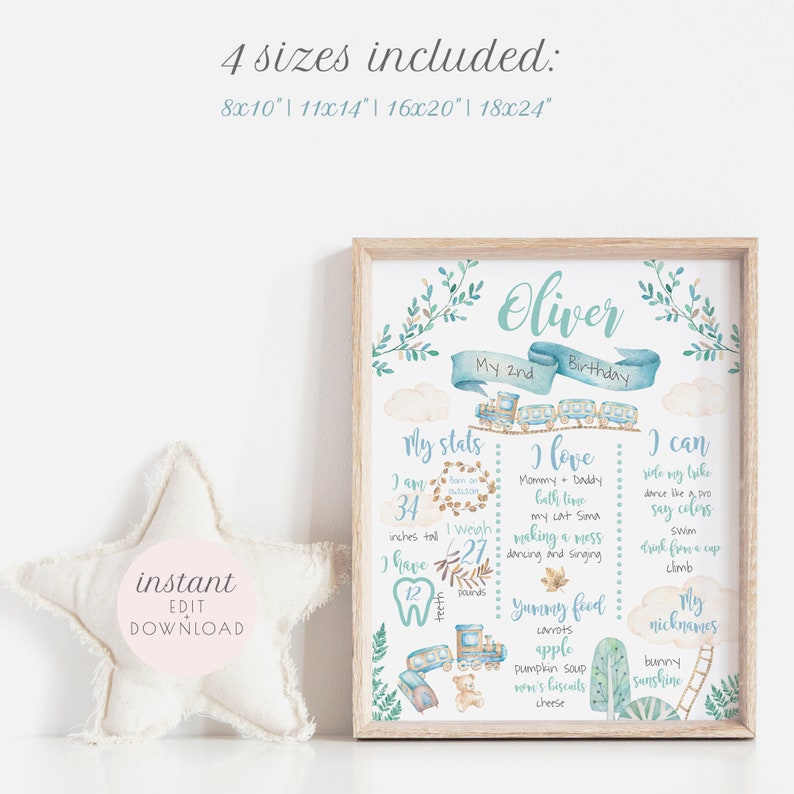 Boy Train 2nd Birthday Chalkboard Instant Download Chugga Chugga Two Two Milestones Board Printable 037 Boy 2nd Birthday Gift