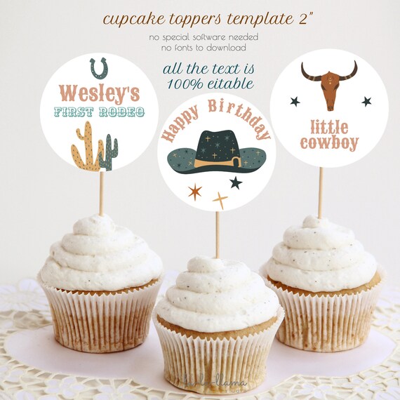 First Birthday Cake Decor Gexolenu 24 Pcs Cowboy Cupcake Toppers ...