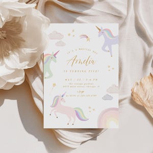 Magical Unicorn Birthday Invitation Template: Pastel Rainbow Party (Editable Digital Download 535) image 4