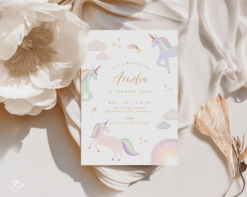 Magical Unicorn Birthday Invitation Template: Pastel Rainbow Party (Editable Digital Download 535) image 4