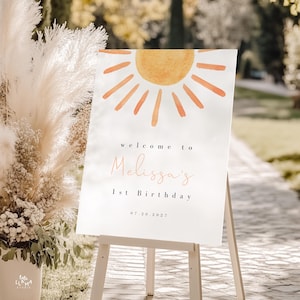 Boho Sun Geburtstag Willkommensschild, Sunshine Party Poster, 1t Reise um die Sonne Willkommensschild, druckbare bearbeitbare Vorlage Sofort-Download 931