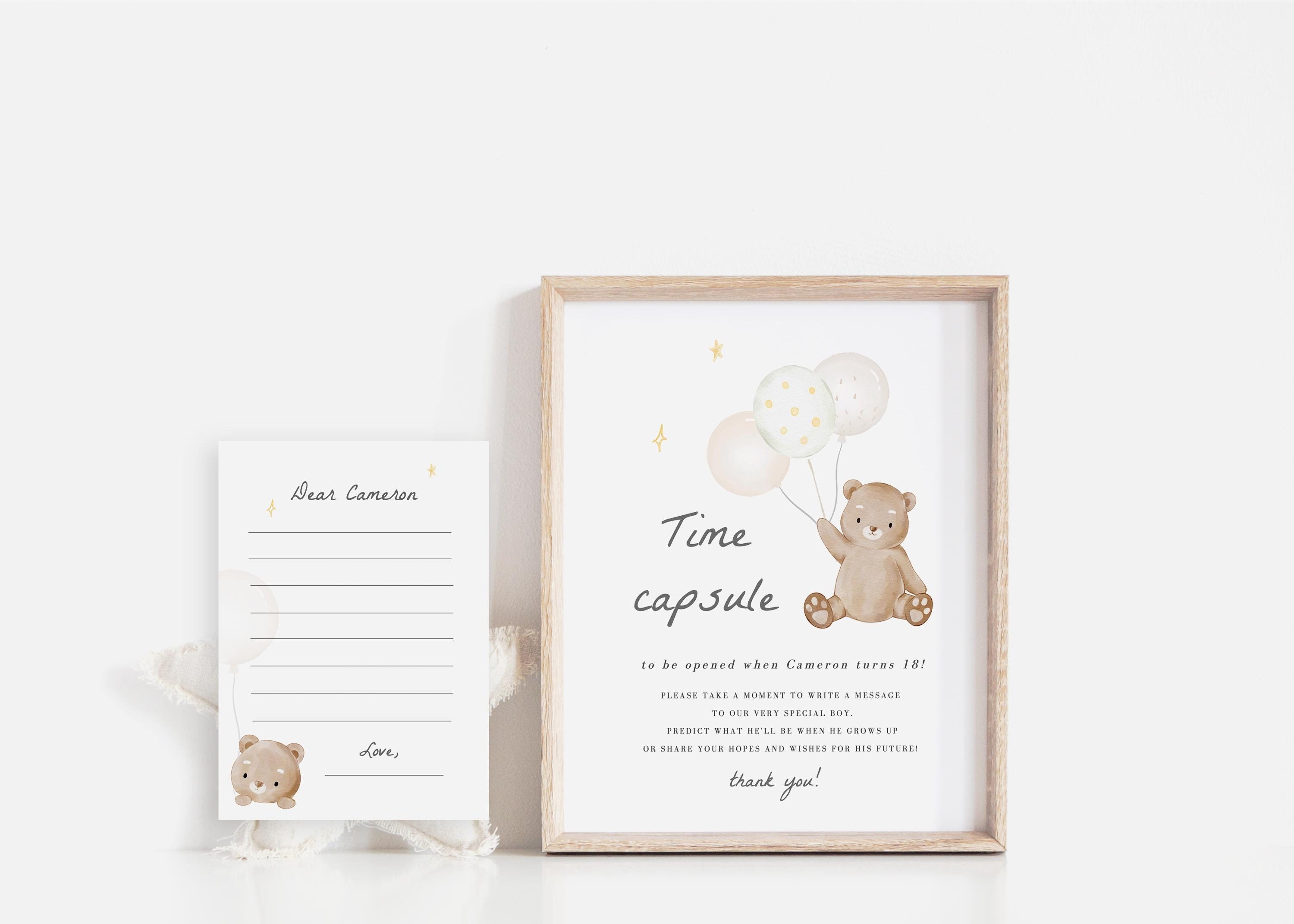 Bear Time Capsule Template, Teddy Bear First Birthday Party, Beary ...