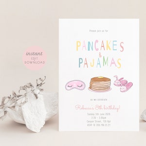 Pancakes and Pajamas Party Invitation Template, Slumber Party Invite, Sleepover Invite Printable, Girl Birthday Invitation, Download 014