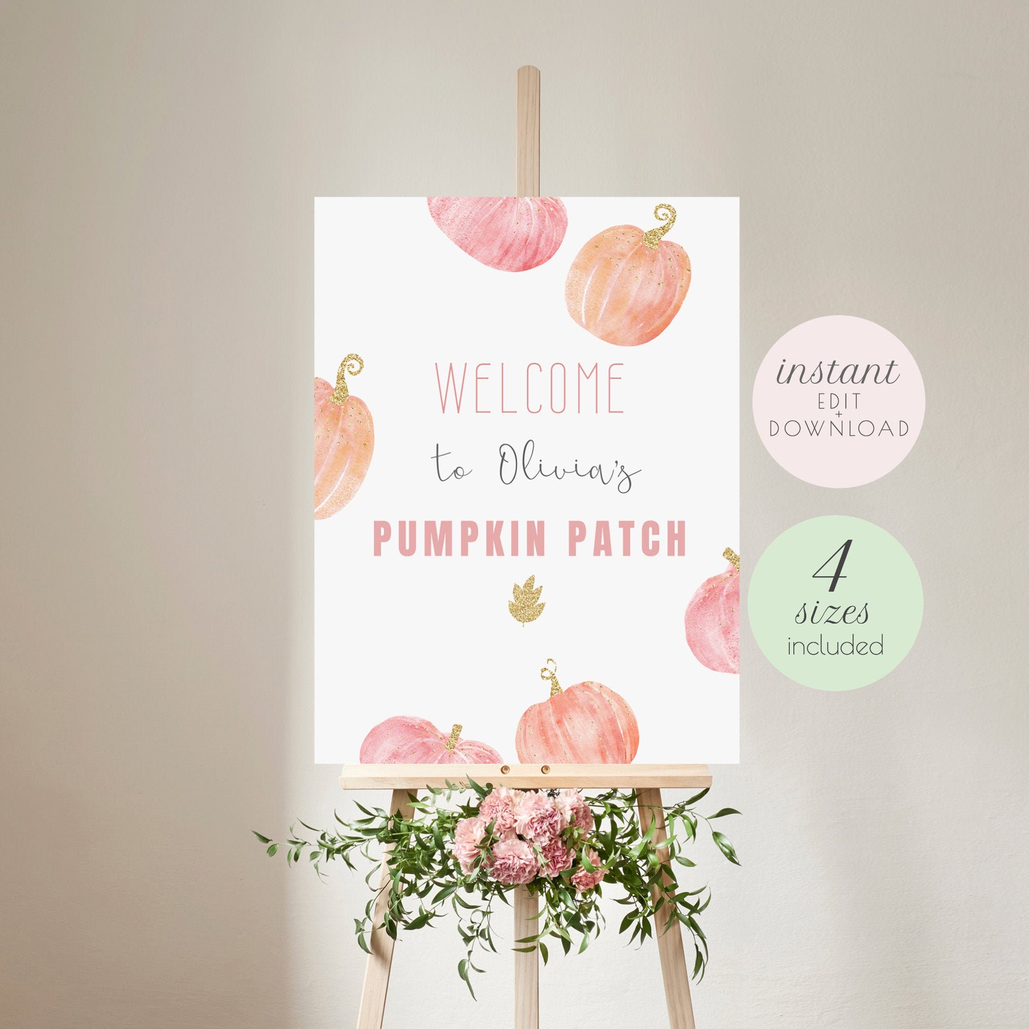 Little Pumpkin Welcome Sign Printable Rose Gold Pumpkin Sign - Etsy