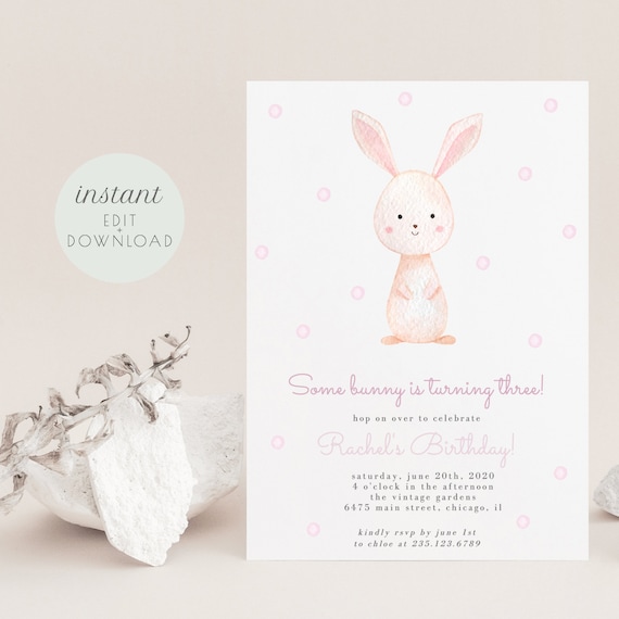 Some Bunny Birthday Invitation Template Printable Kids Etsy