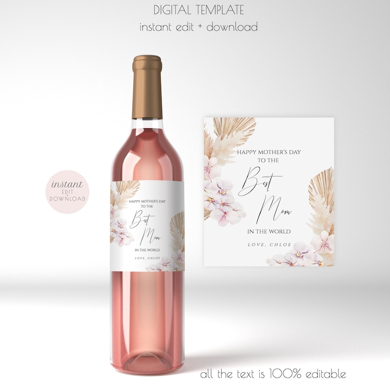 editable printable wine label for mother's day
