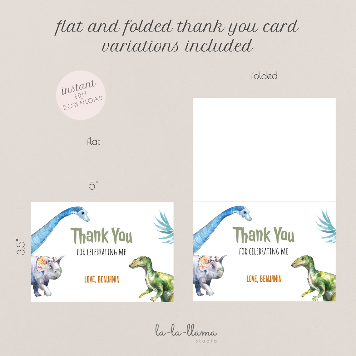 Dinosaur Thank You Card Template Dino Thank You Card Stomp Etsy