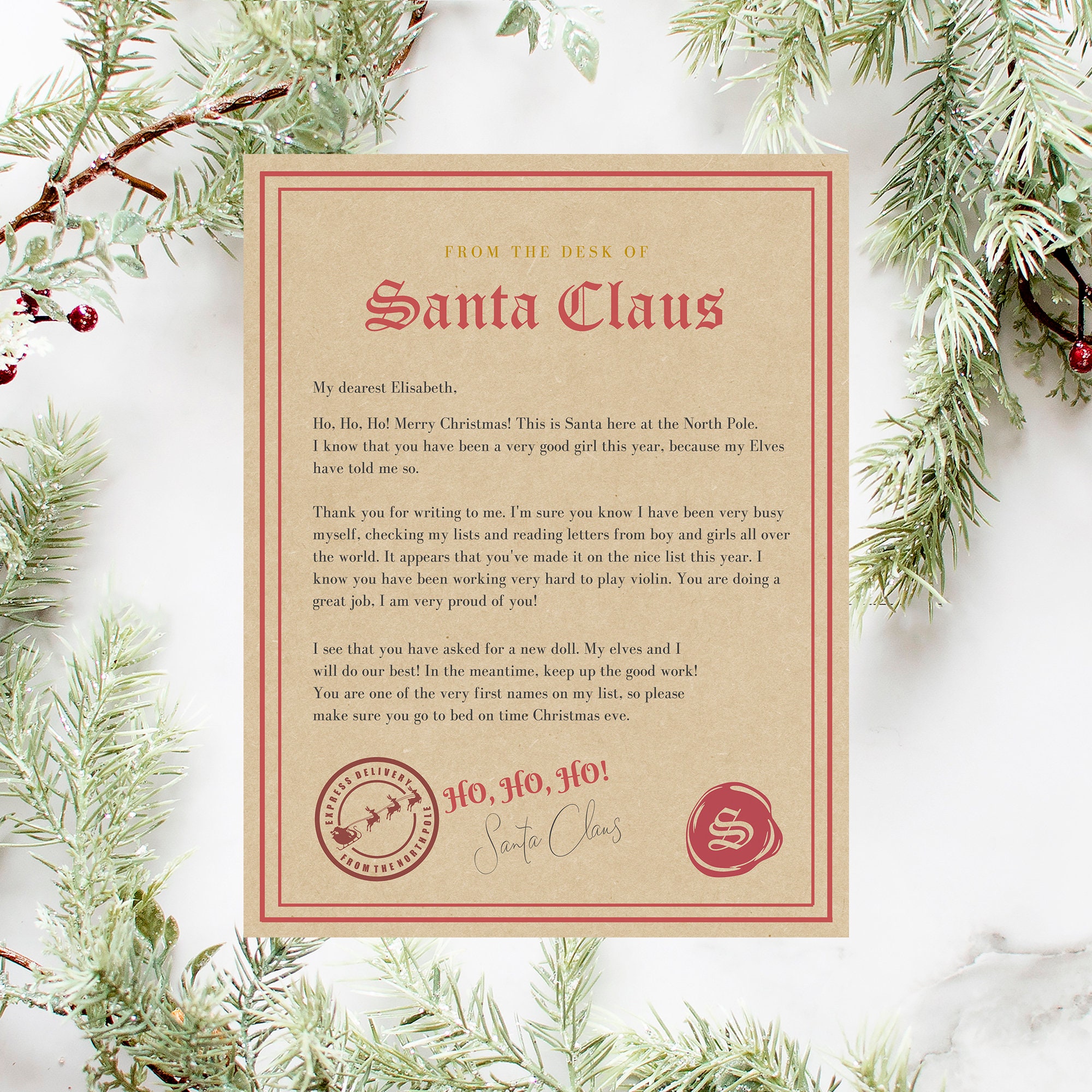 Editable Vintage Letter From Santa Kit Nice List Certificate - Etsy