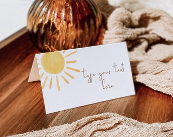 Editable Sun Food Labels, 1st Trip Around the Sun Place Cards Printable, Sunshine Escort Cards, Flat & Tent cards Instant Download 931