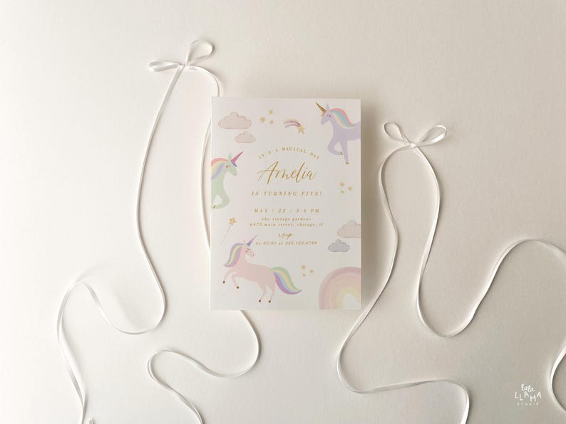 Magical Unicorn Birthday Invitation Template: Pastel Rainbow Party (Editable Digital Download 535) image 6
