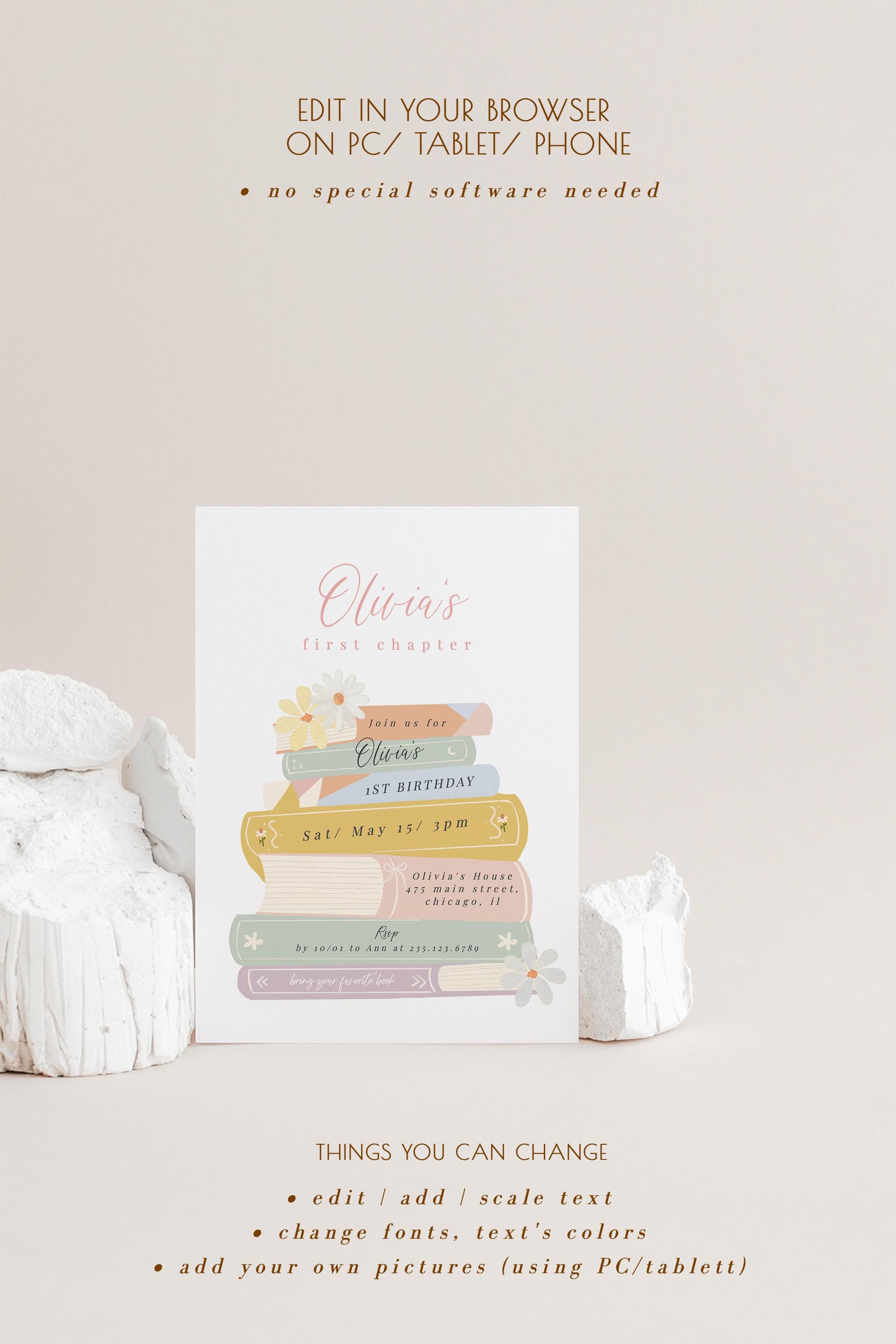 Girl Storybook 1st Birthday Invitation Bundle Editable, Book First ...